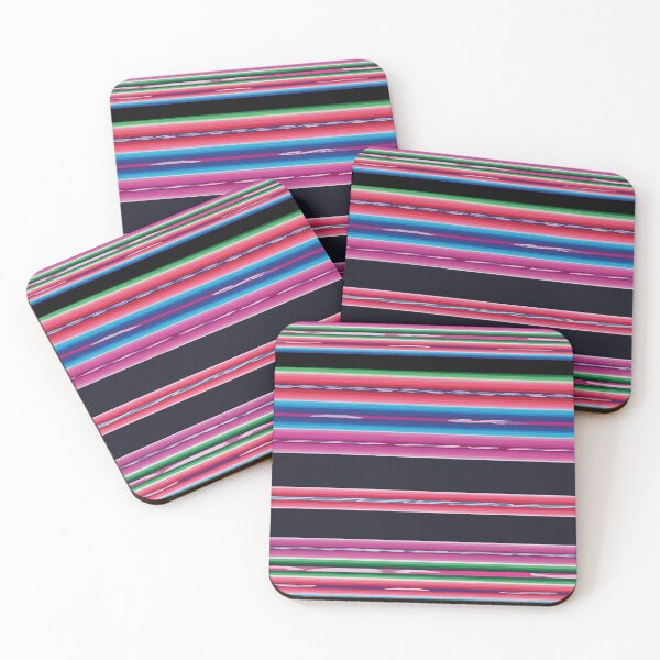 Item preview, Mexican poncho blanket vibrant stripes black muticolor textile designed and sold by T-Mex.