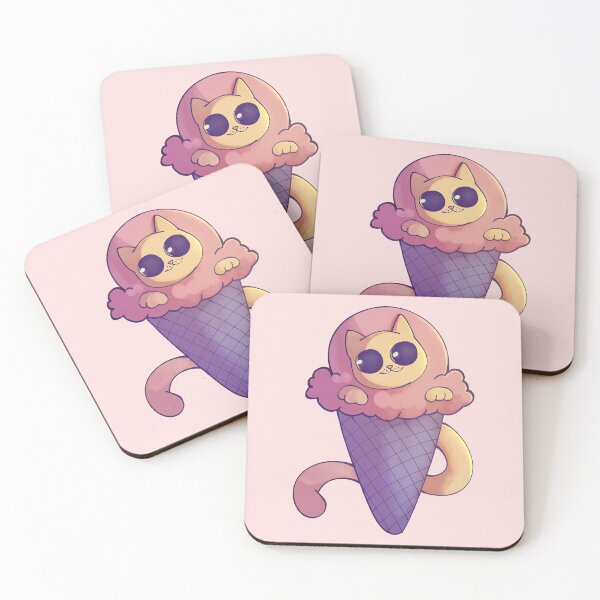 Item preview, Adorable yellow cat in a pink and violet ice cream cone designed and sold by Asutip.