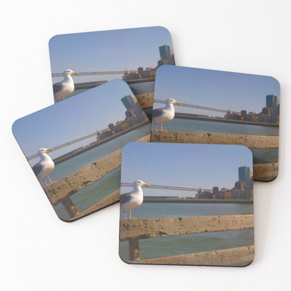 Item preview, Seagull perched on pier behind San Francisco Ferry Terminal, overlooking the Bay Bridge & SF Skyline designed and sold by activartist.