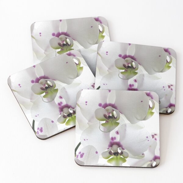 Item preview, White, Fuchscia Pink, Citrus Green Orchids Backlight Close-Up White Background designed and sold by Kizzydesign.