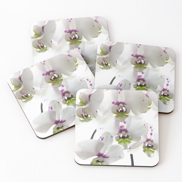 Item preview, White, Fuchscia Pink, Citrus Green Orchids Blooms on Stem Backlight White Background designed and sold by Kizzydesign.