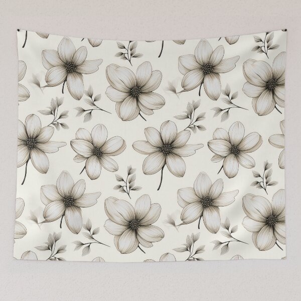 Item preview, Whispering flowers pencil drawing of minimalist patterns designed and sold by Pattern Heaven.