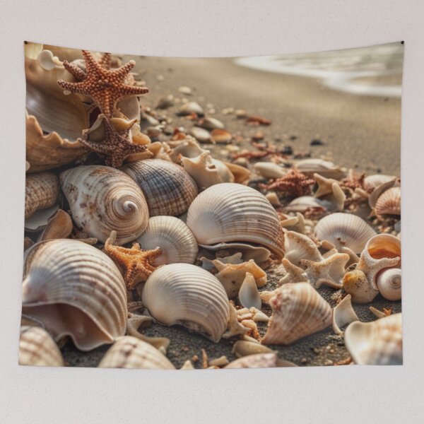Item preview, Sea shells on a sandy beach designed and sold by Rorulent.