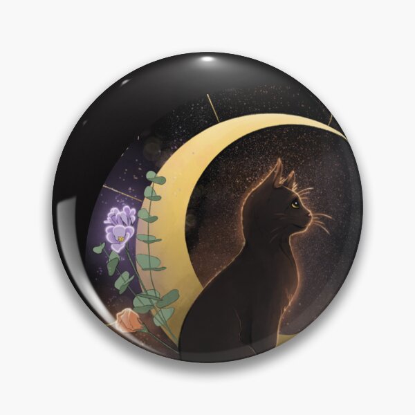 Item preview, Black Cat with Crescent Moon in Round Frame Black Background designed and sold by Badhors215.