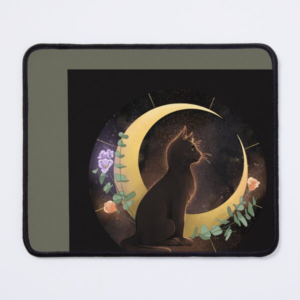 Item preview, Black Cat with Crescent Moon in Round Frame Black Background designed and sold by Badhors215.