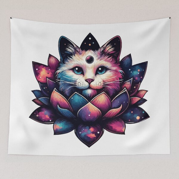 Item preview, Colorful Cosmic Cat in Lotus Flower designed and sold by TomFrontierArt.