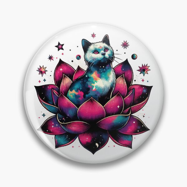 Item preview, Colorful Abstract Cosmic Cat in Lotus Flower designed and sold by TomFrontierArt.