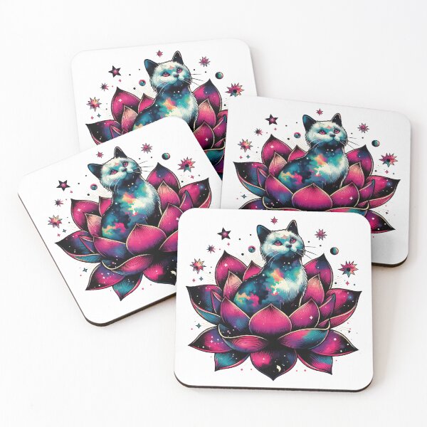Item preview, Colorful Abstract Cosmic Cat in Lotus Flower designed and sold by TomFrontierArt.