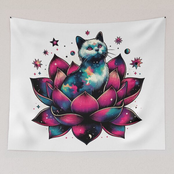 Item preview, Colorful Abstract Cosmic Cat in Lotus Flower designed and sold by TomFrontierArt.