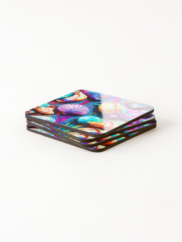 Thumbnail 4 of 5, Coasters (Set of 4), Bright colourful shells pattern designed and sold by Rorulent.