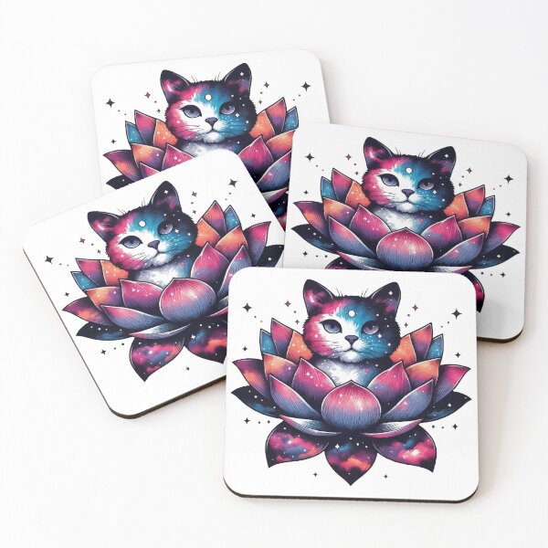 Item preview, Colorful Abstract Cosmic Cat in Lotus Flower designed and sold by TomFrontierArt.