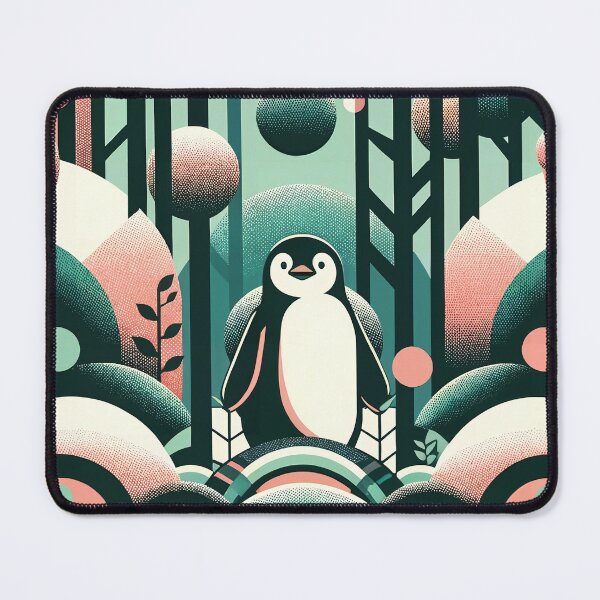 Item preview, Pink Salmon Green Penguin In The Forest - 1960s Pop Art Retro Nature Shapes designed and sold by PenguinForests.