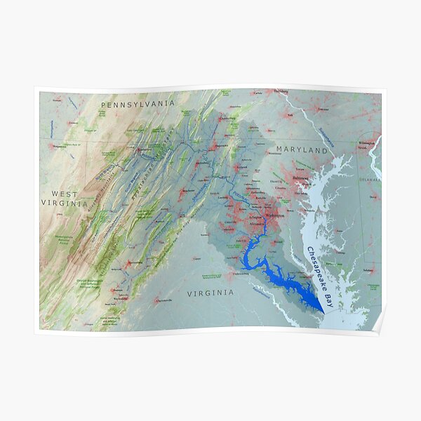 Potomac River Watershed Map - Labeled Poster