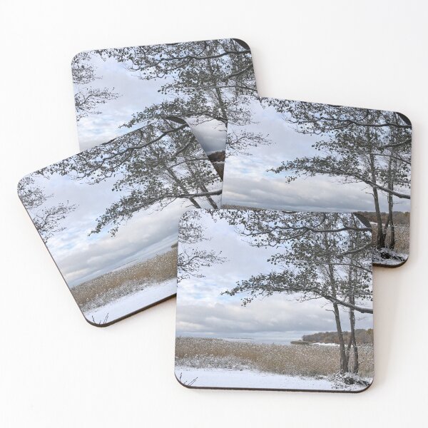 Item preview, lake shore covered with snow winter landscape designed and sold by mrivserg.