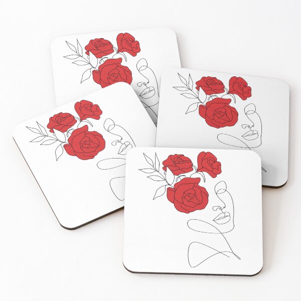 Item preview, Line Art - Woman Face With Red Flowers designed and sold by karsad.