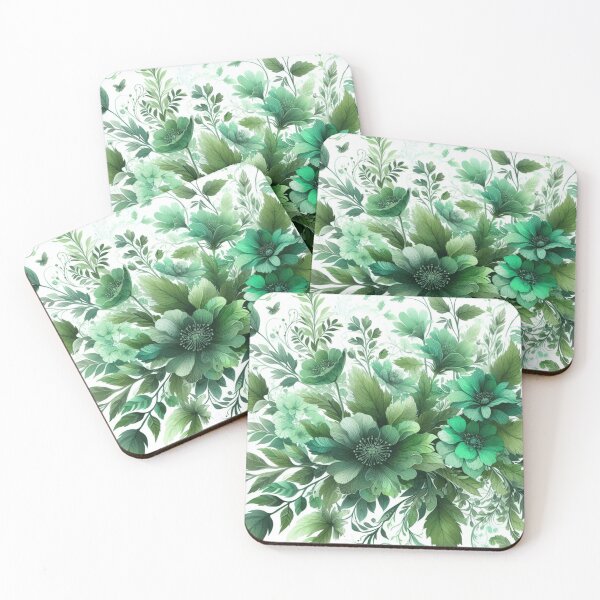 Item preview, green floral patterns, watercolor designed and sold by asbno19.