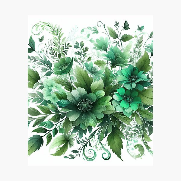 Item preview, green floral patterns, watercolor designed and sold by asbno19.