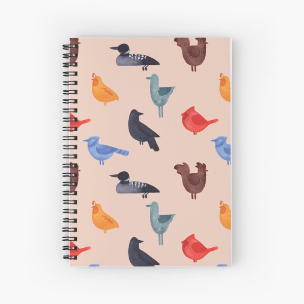Watercolor Birds on Peach Spiral Notebook