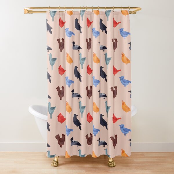 Watercolor Birds on Peach Shower Curtain