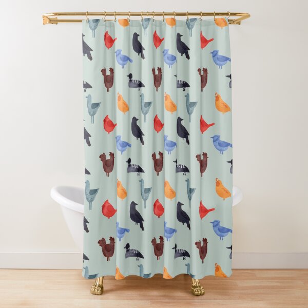 Watercolor Birds on Sage Shower Curtain