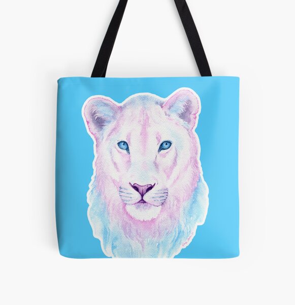 Trans Lion on Blue | Trans Pride Watercolor All Over Print Tote Bag