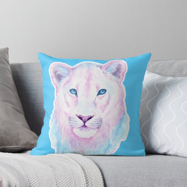 Trans Lion on Blue | Trans Pride Watercolor Throw Pillow
