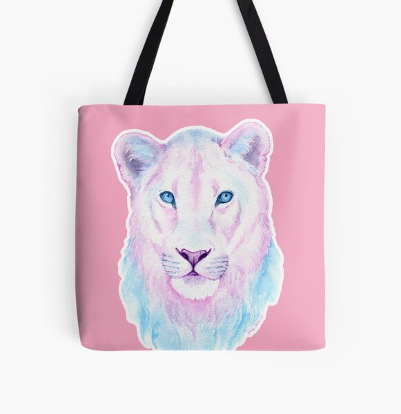 Trans Lion on Pink | Trans Pride Watercolor All Over Print Tote Bag