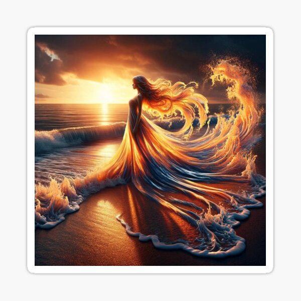 Item preview, Fiery Sunset Ocean Goddess Print designed and sold by CultDigHoriz.