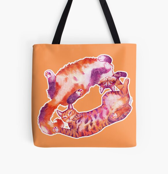 Lesbeans on Orange | Lesbian Pride Cats All Over Print Tote Bag