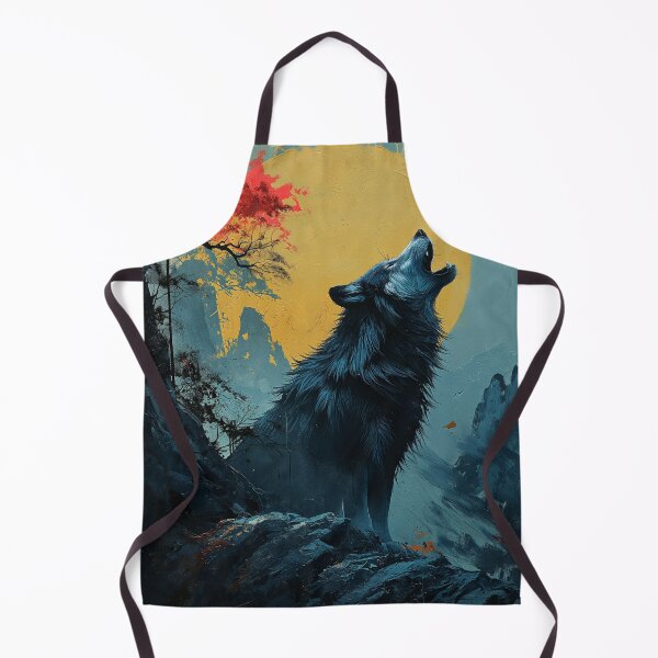 Item preview, Wolf howling in the moon surrealism Gold Color designed and sold by Rockwpapart.