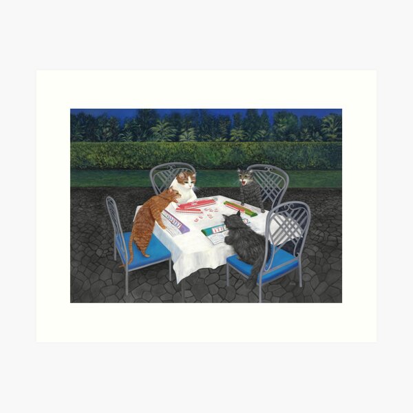 Item preview, Cats Playing Mahjong in the Garden designed and sold by KarenZuk.