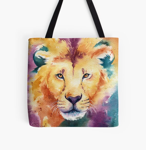 Color Splash Watercolor Lion All Over Print Tote Bag
