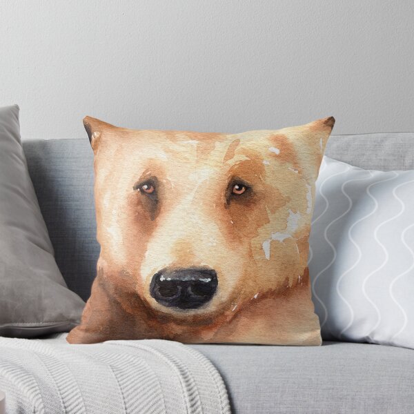 Grizzly Bear Watercolor Throw Pillow