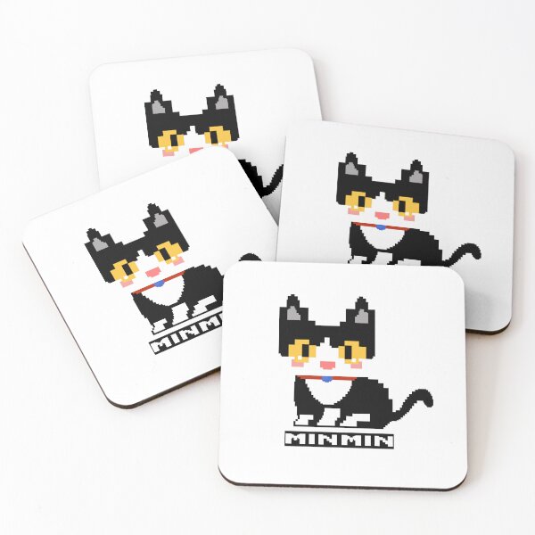 Item preview, Tuxedo cat sitting in pixel style with word Minmin designed and sold by pepechanpixel.