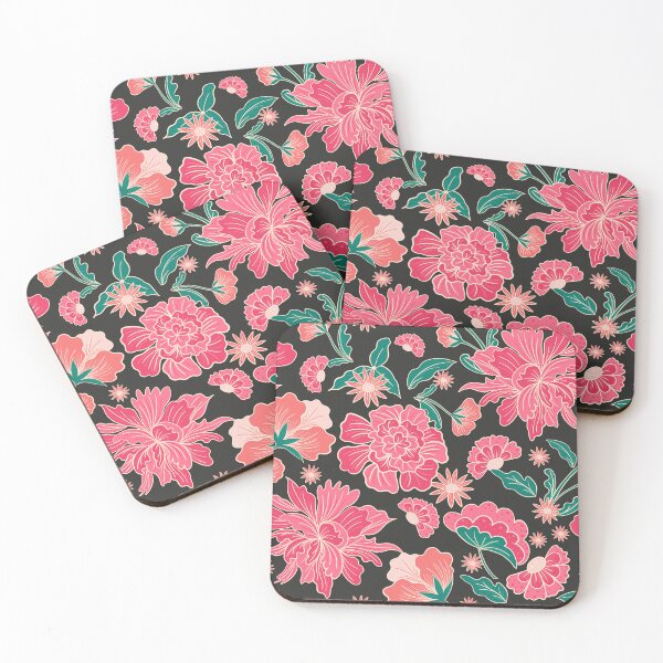 Item preview, Pink and black chintz - vintage floral pattern designed and sold by Home Cyn Home.