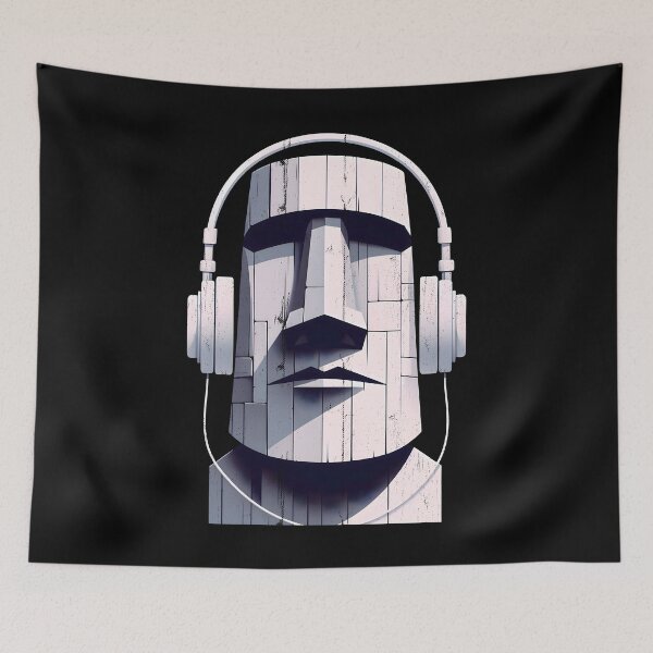 Item preview, Moai Statue Listening To Music - Easter Island Headphones designed and sold by Urban-Alien.