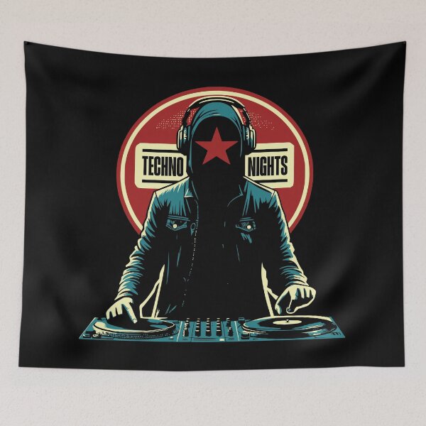 Item preview, Techno Nights - DJ Star Spinning Vinyl On Turntables designed and sold by Urban-Alien.