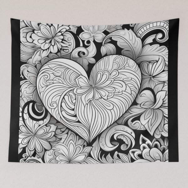 Item preview, Big heart and flowers in Black and White designed and sold by Blessinger77.