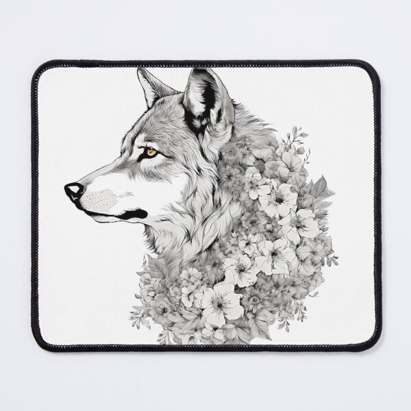 Item preview,  Wolf floral pattern wild life  black and white  designed and sold by CyberArtistOne.