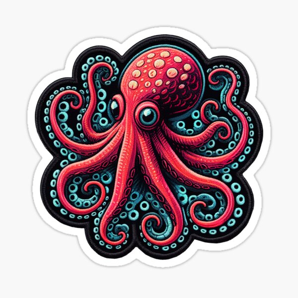Vista previa del artículo con la obra «Parche de pulpo rojo», diseñado y vendido por pixiedustpaint.