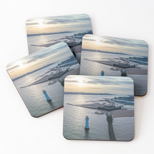 Item preview, New Brighton lighthouse and Liverpool Waterfront at sunrise designed and sold by Paul Madden.