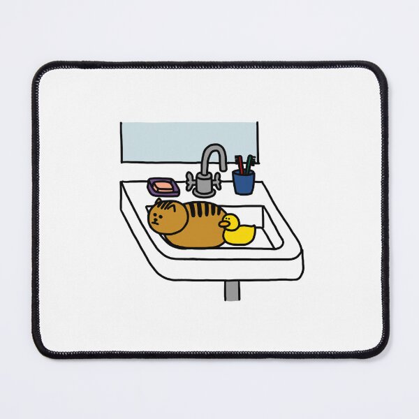 Item preview, a Cat and a Duck in the bathroom sink designed and sold by superbaechoo.