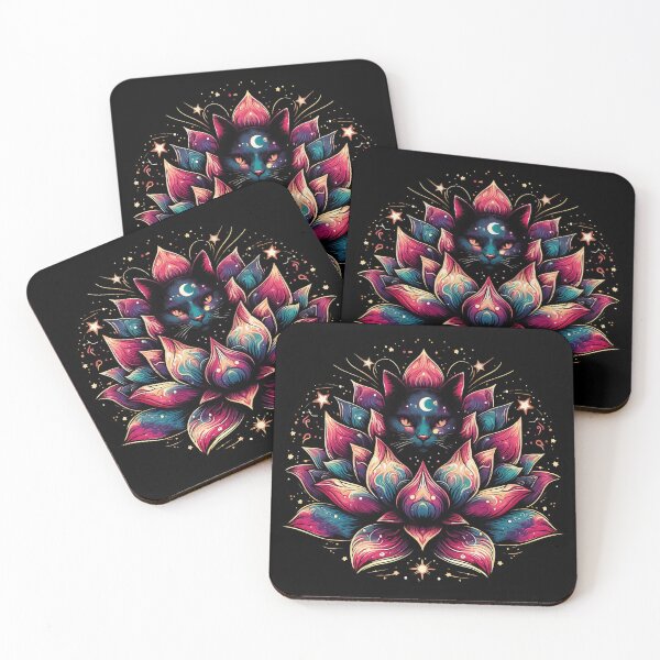 Item preview, Colorful Abstract Cosmic Cat in Lotus Flower designed and sold by TomFrontierArt.