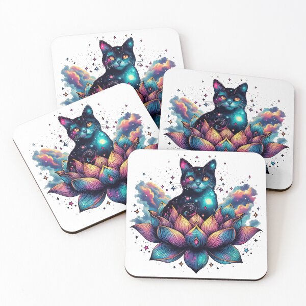 Item preview, Colorful Abstract Cosmic Cat in Lotus Flower designed and sold by TomFrontierArt.