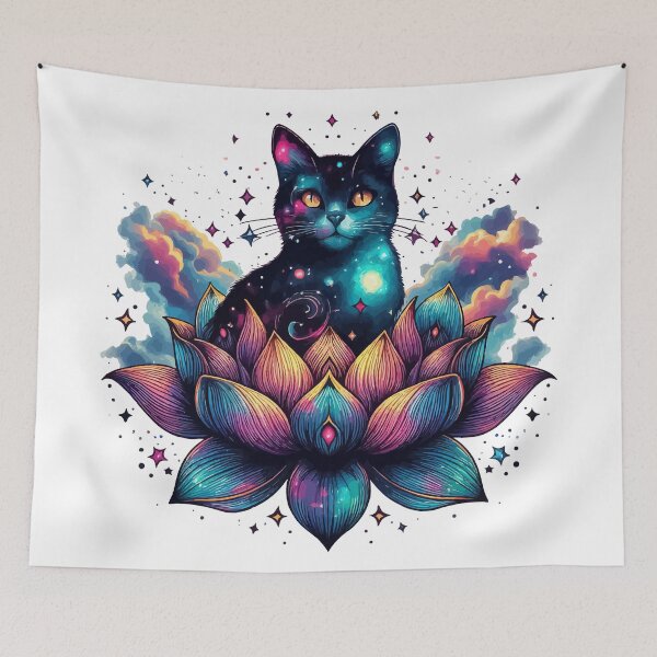 Item preview, Colorful Abstract Cosmic Cat in Lotus Flower designed and sold by TomFrontierArt.
