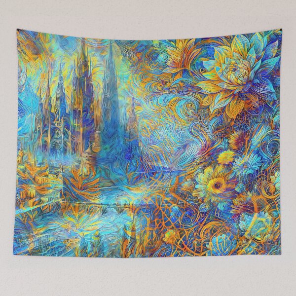 Item preview, Abstract abstraction of castle and flowers. DeepDream designed and sold by blackhalt.