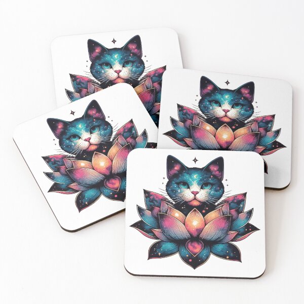 Item preview, Colorful Abstract Cosmic Cat in Lotus Flower designed and sold by TomFrontierArt.