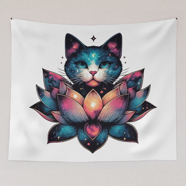 Item preview, Colorful Abstract Cosmic Cat in Lotus Flower designed and sold by TomFrontierArt.