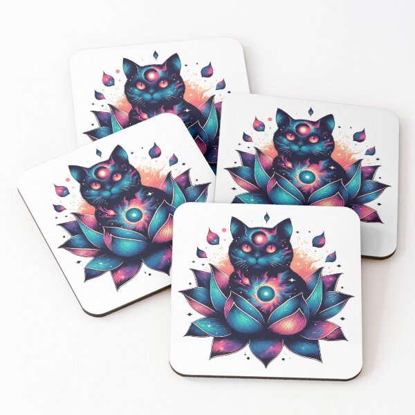 Item preview, Colorful Abstract Cosmic Cat in Lotus Flower designed and sold by TomFrontierArt.