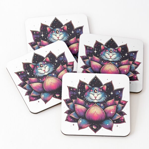 Item preview, Colorful Abstract Cosmic Cat in Lotus Flower designed and sold by TomFrontierArt.